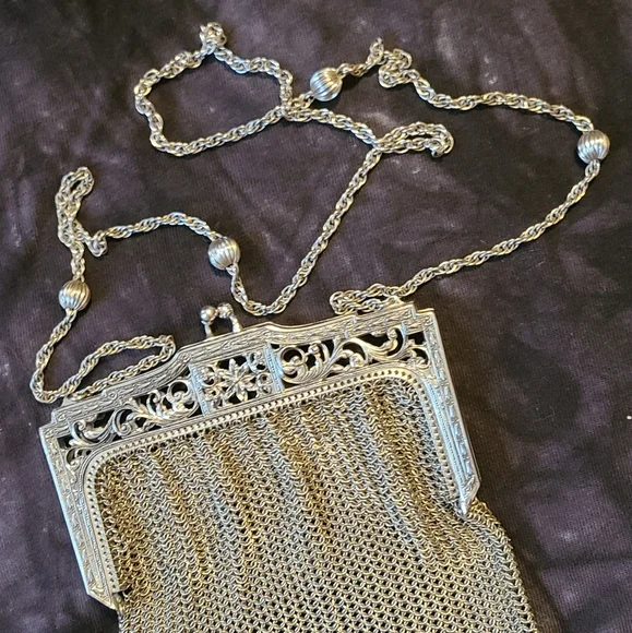 Antique Vintage Whiting & Davis Silver Tone Mesh Chain Purse Handbag - Picture 4 of 7